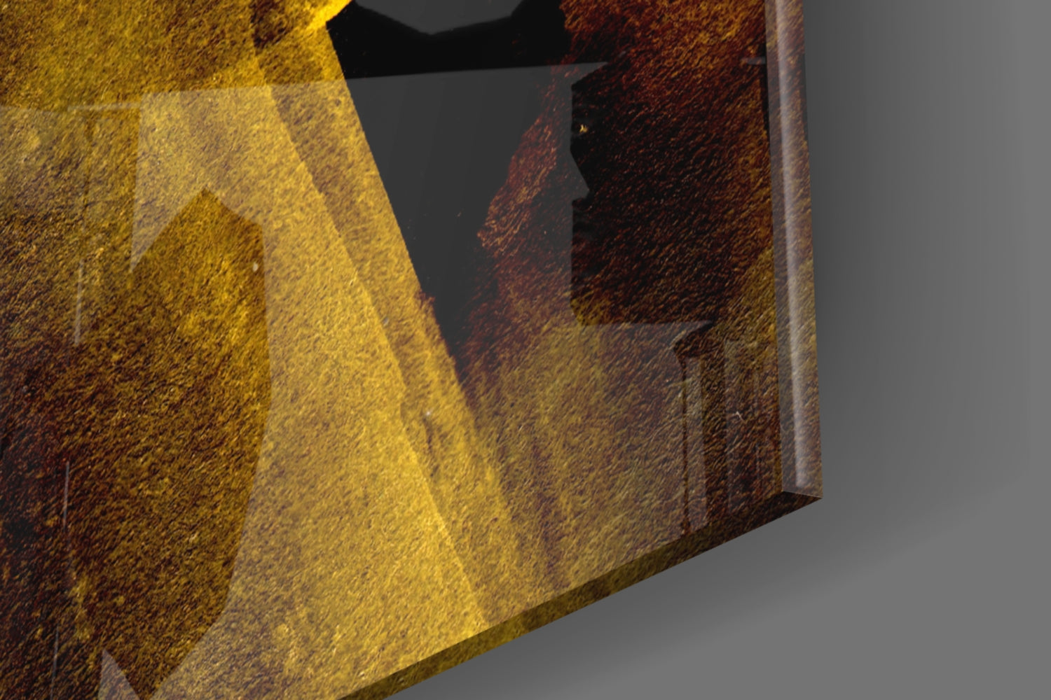 Glowing Golden Petal Macro On Black Glass Wall Art