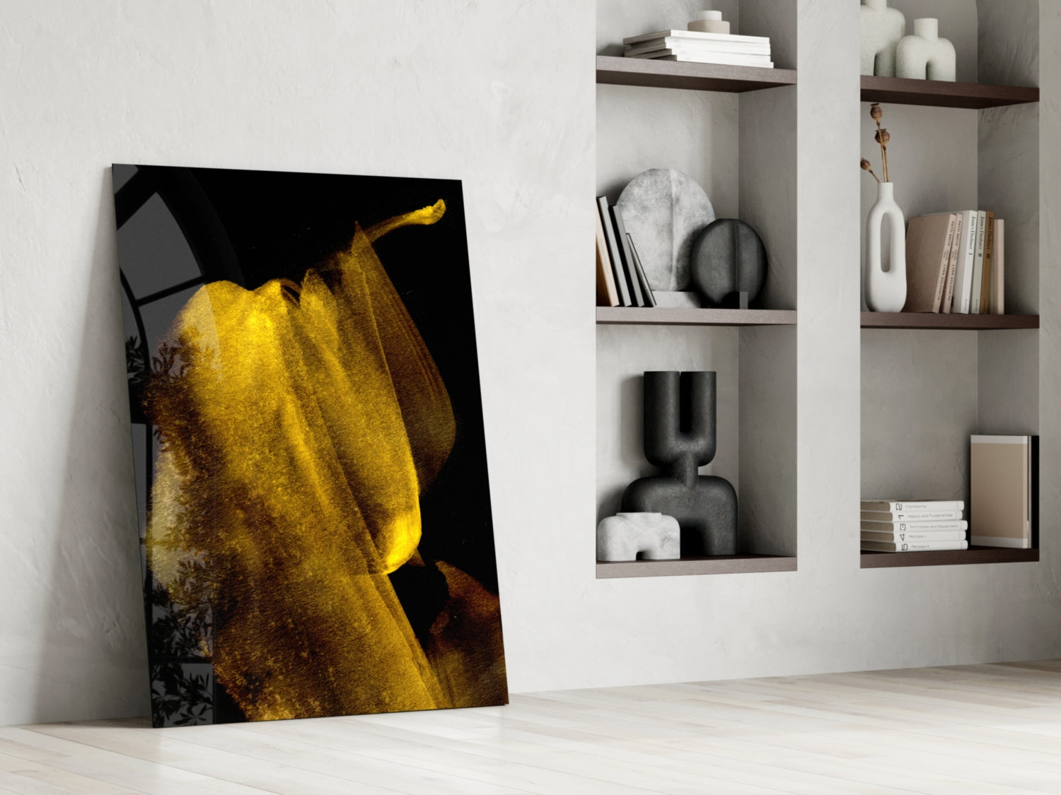 Glowing Golden Petal Macro On Black Glass Wall Art