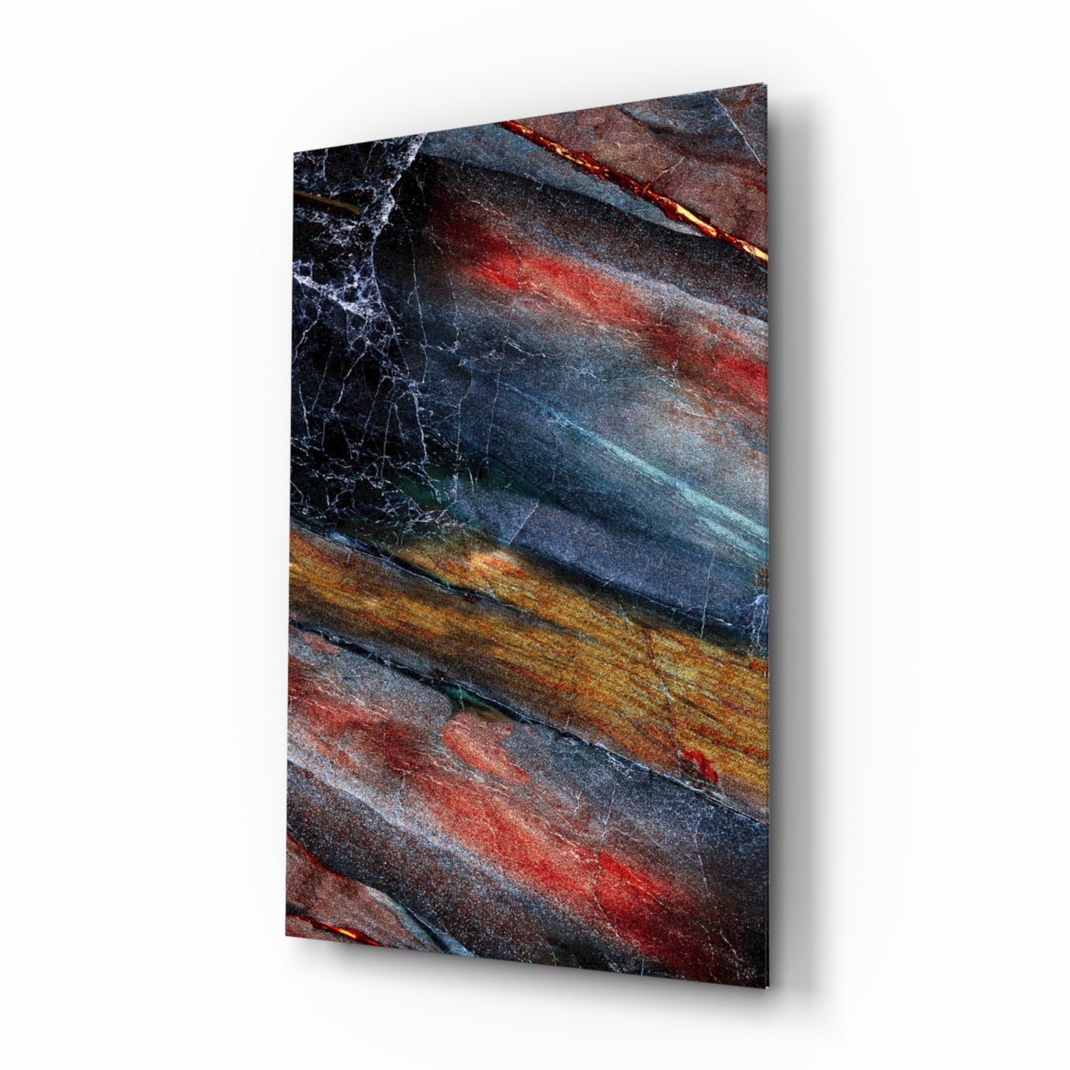 Fiery Mineral Streak Marble Glass Wall Art