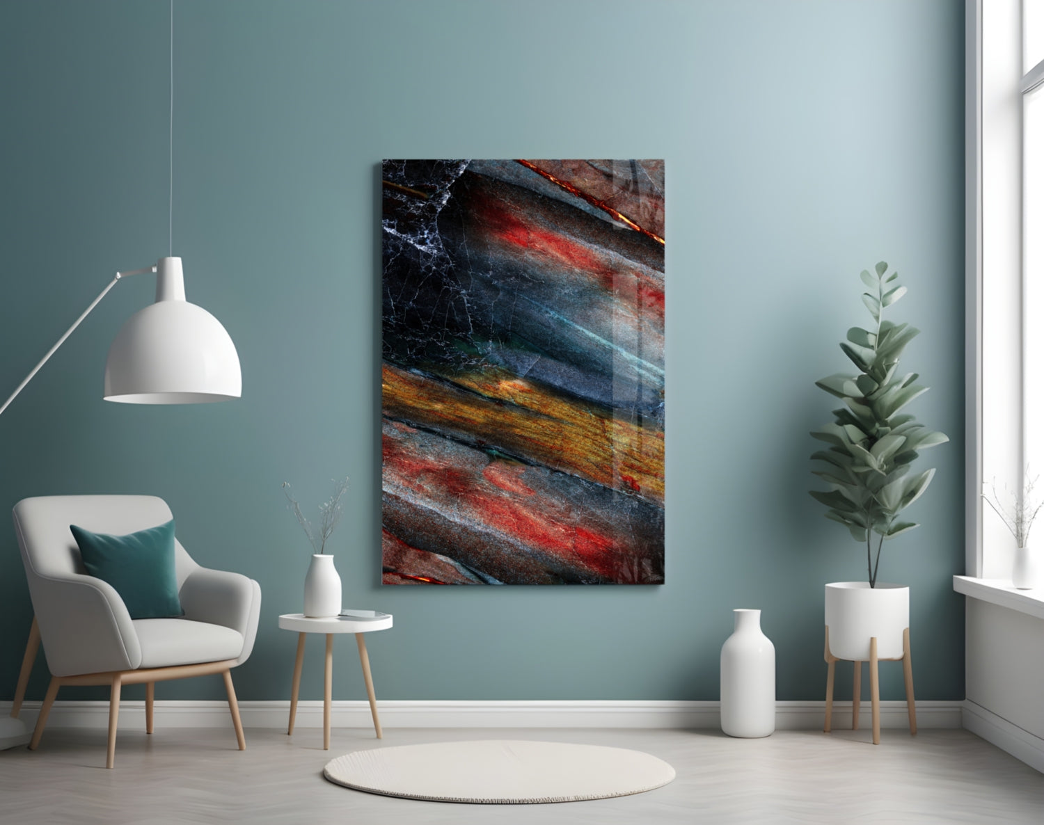 Fiery Mineral Streak Marble Glass Wall Art