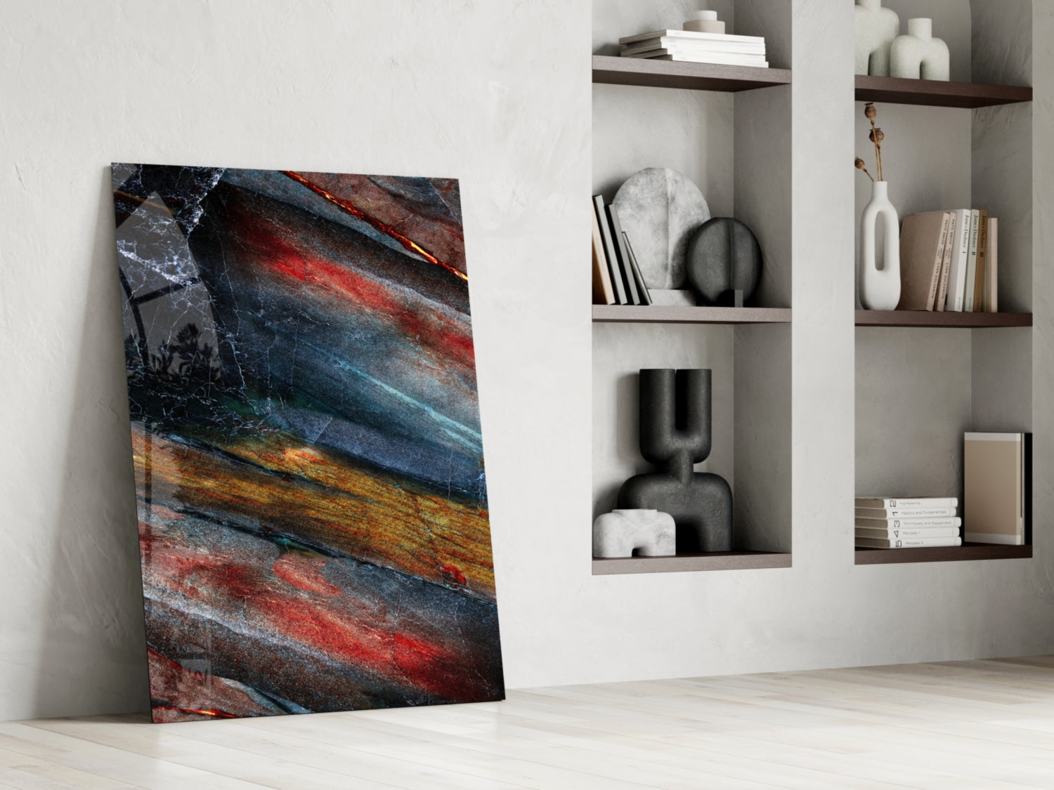 Fiery Mineral Streak Marble Glass Wall Art
