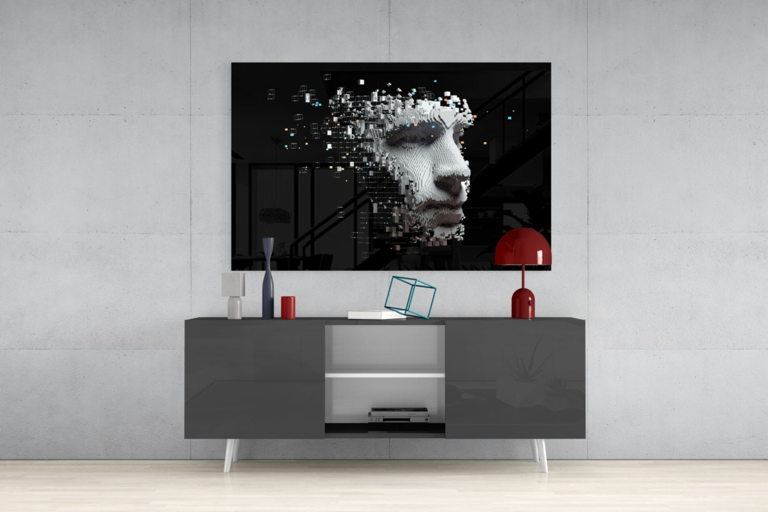 Pixel Dispersing Face Profile Glass Wall Art