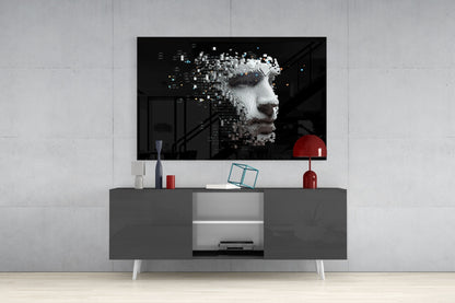Pixel Dispersing Face Profile Glass Wall Art
