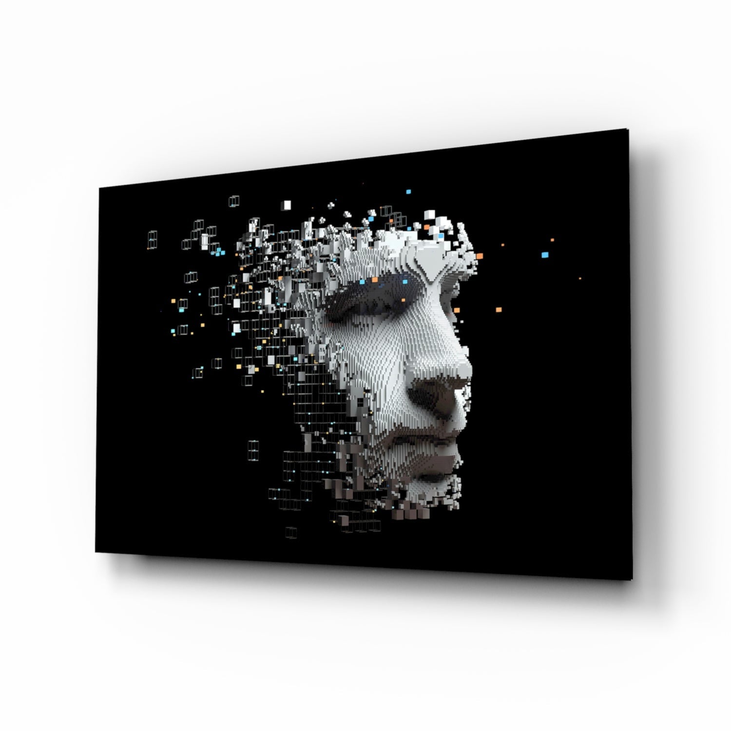Pixel Dispersing Face Profile Glass Wall Art
