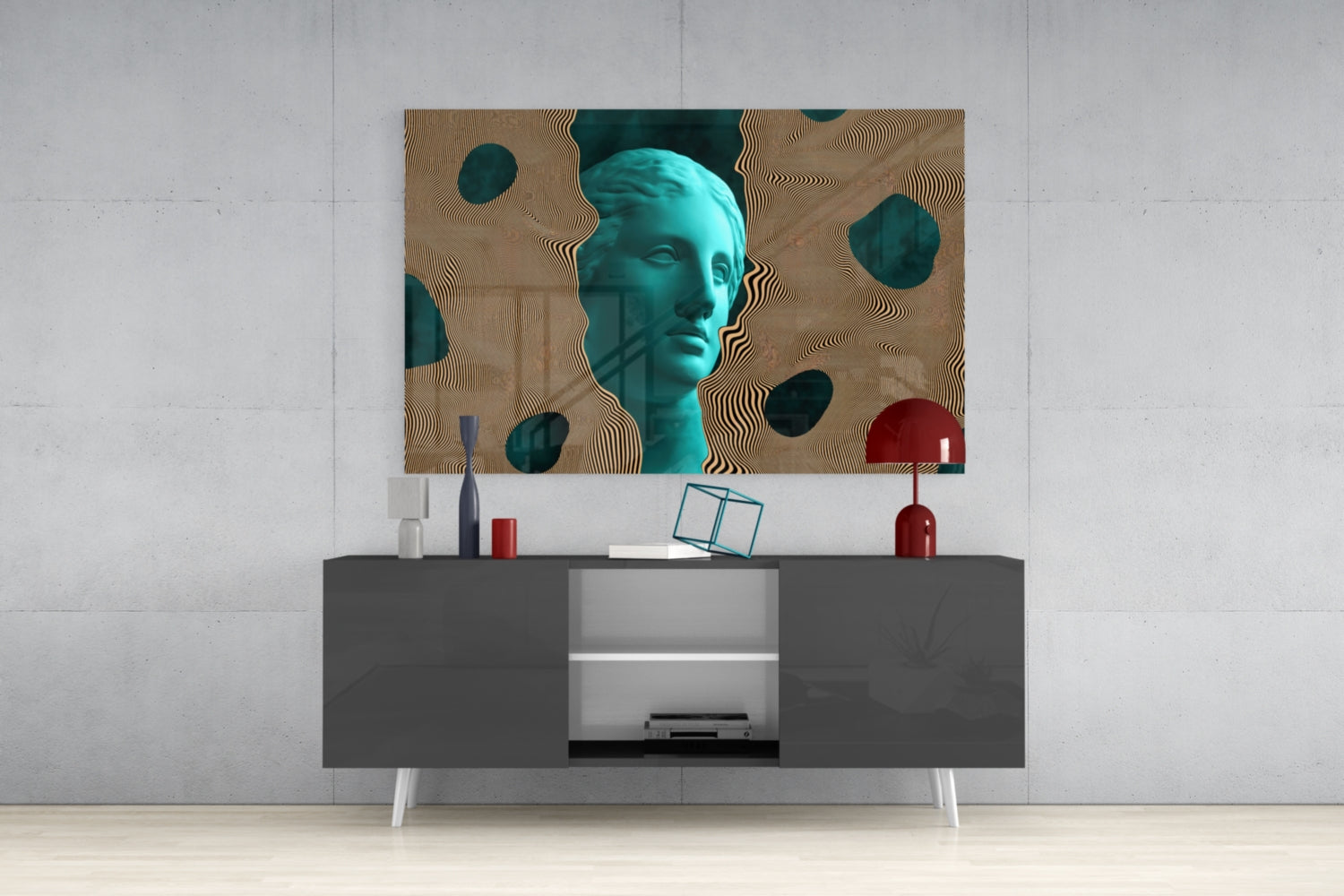 Teal Face Tan Waves Glass Wall Art
