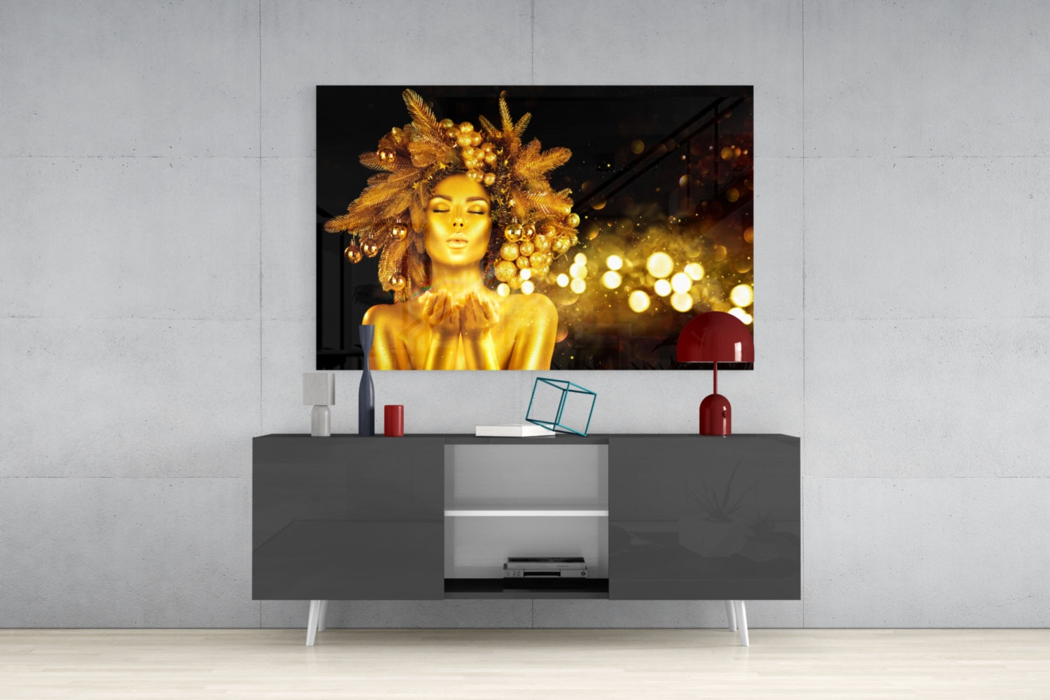 Gold Ornament Crown Woman Glass Wall Art