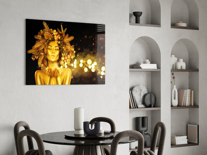 Gold Ornament Crown Woman Glass Wall Art
