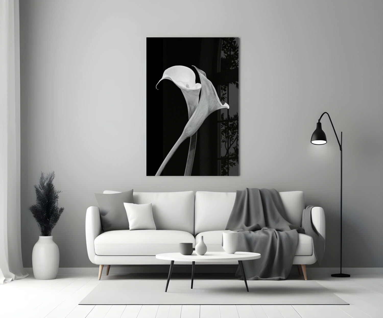 Monochrome Calla Lily Glass Wall Art
