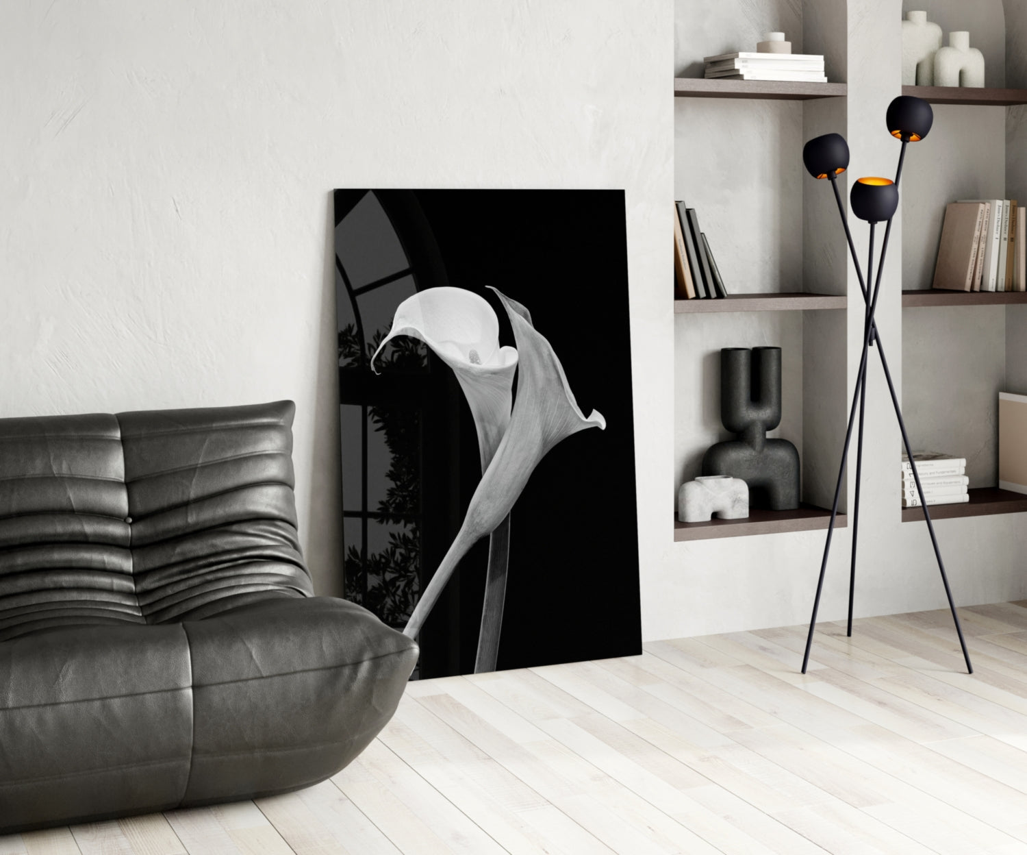 Monochrome Calla Lily Glass Wall Art