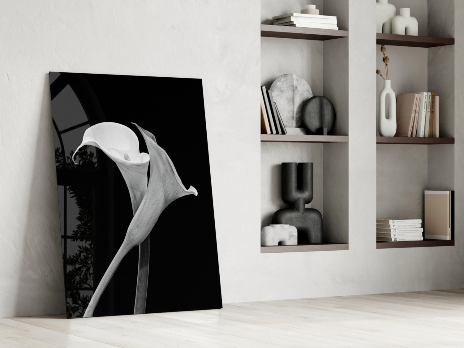 Monochrome Calla Lily Glass Wall Art