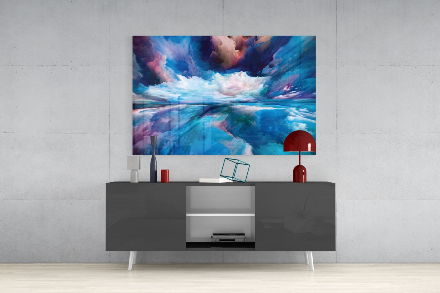 Blue Cloud Waves Pink Horizon Glass Wall Art