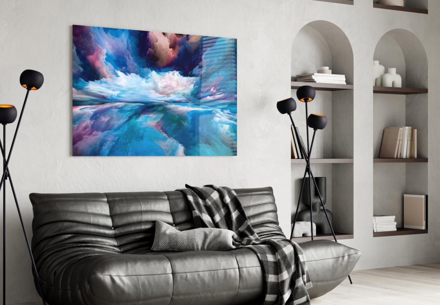 Blue Cloud Waves Pink Horizon Glass Wall Art
