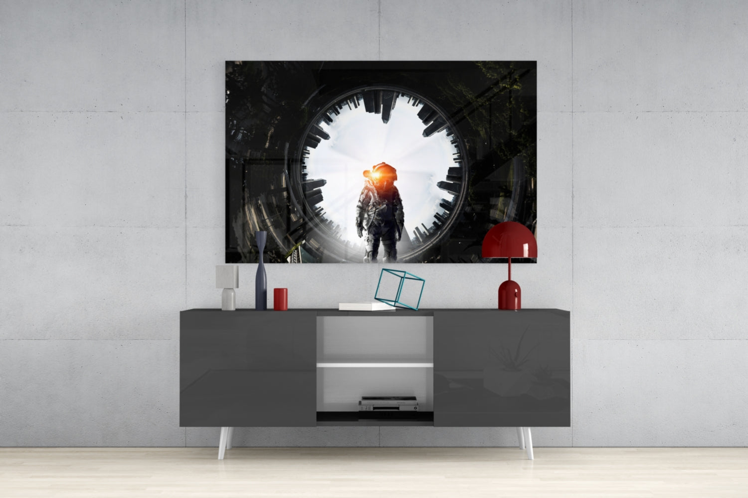 Glowing Portal Tunnel Astronaut Glass Wall Art