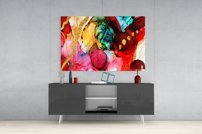 Gold Vein Crimson Ink Glass Wall Art