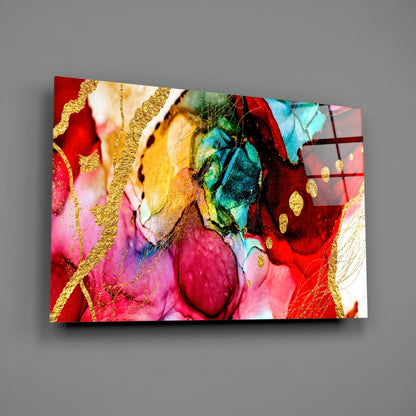 Gold Vein Crimson Ink Glass Wall Art