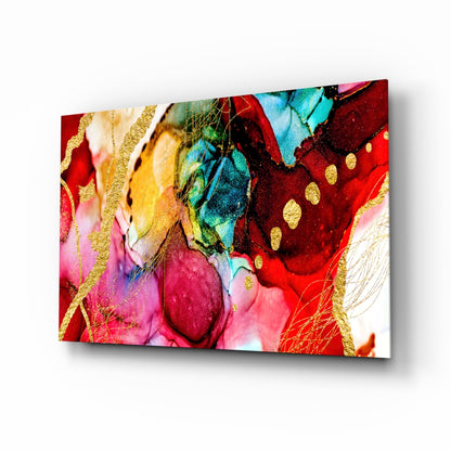 Gold Vein Crimson Ink Glass Wall Art