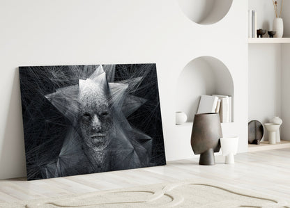 Gray Wire Mesh Crowned Face Glass Wall Art