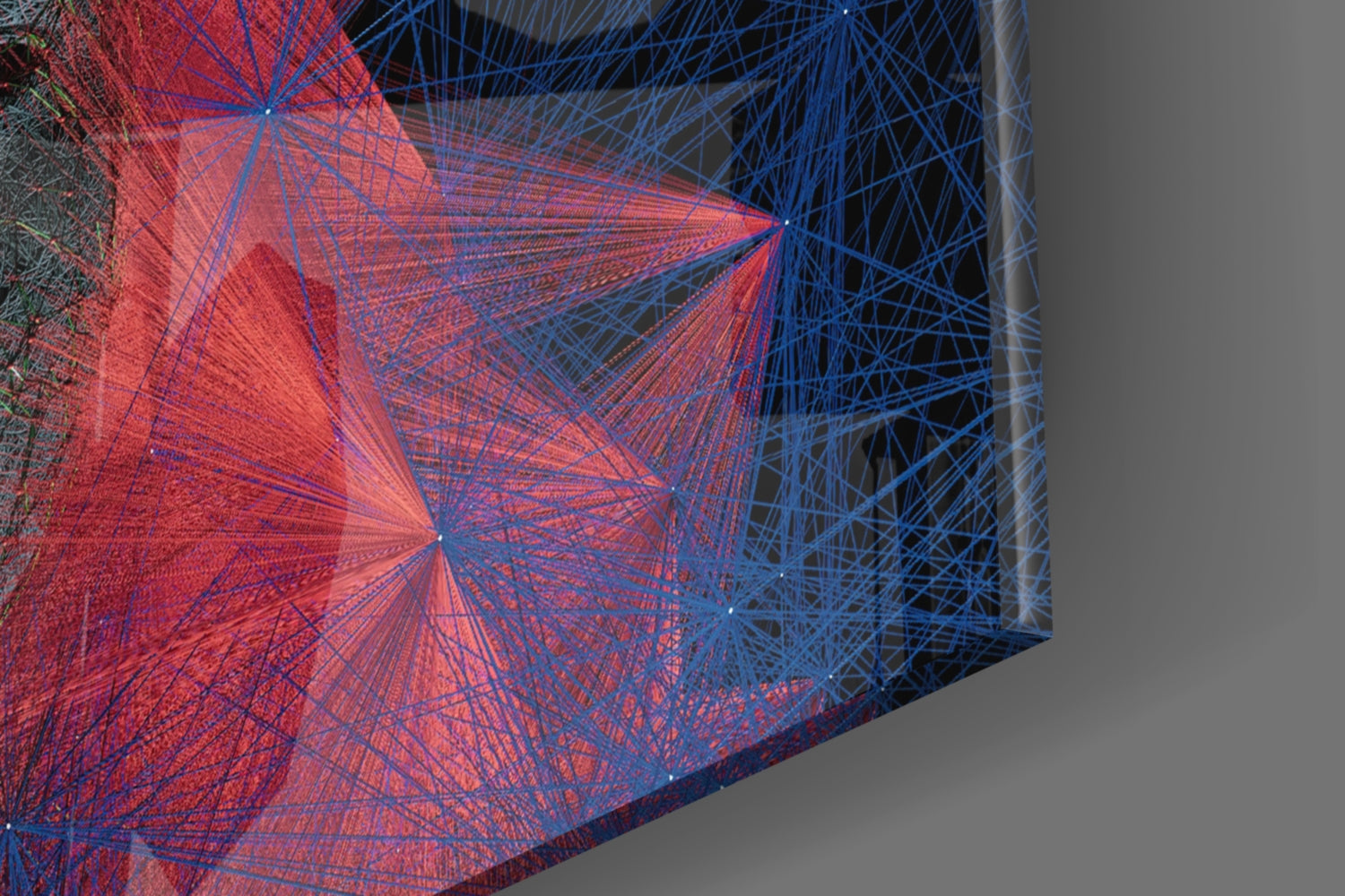 Red Blue Polygon Starburst Face Glass Wall Art