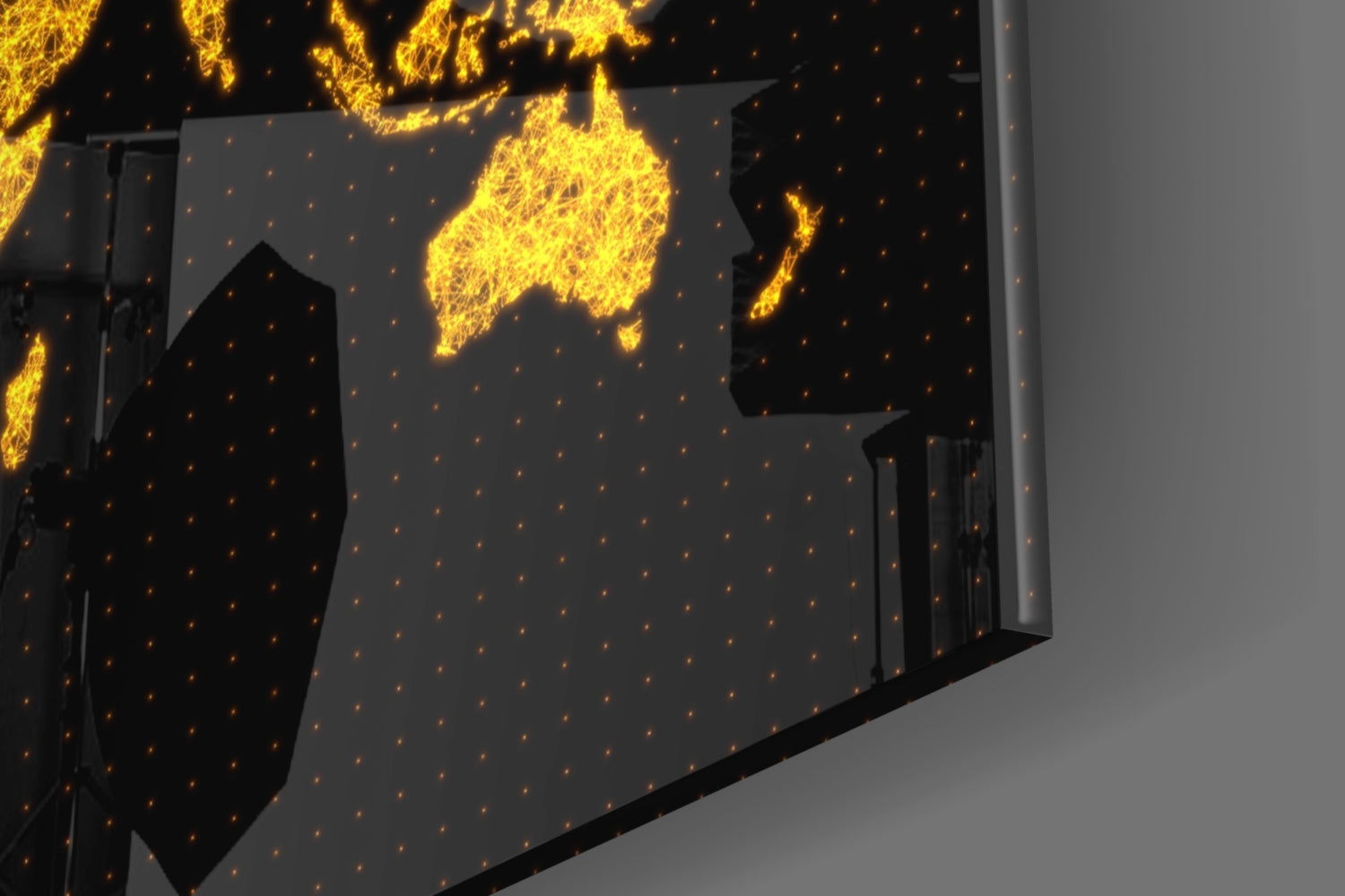 Glowing Golden World Map Glass Wall Art