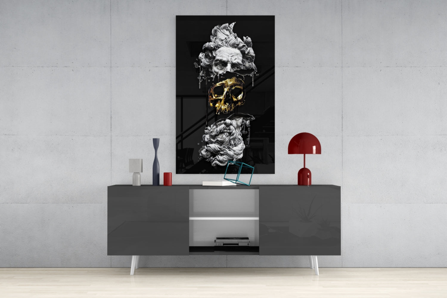 Marble Bust With Gold Skull Glass Wall Art
