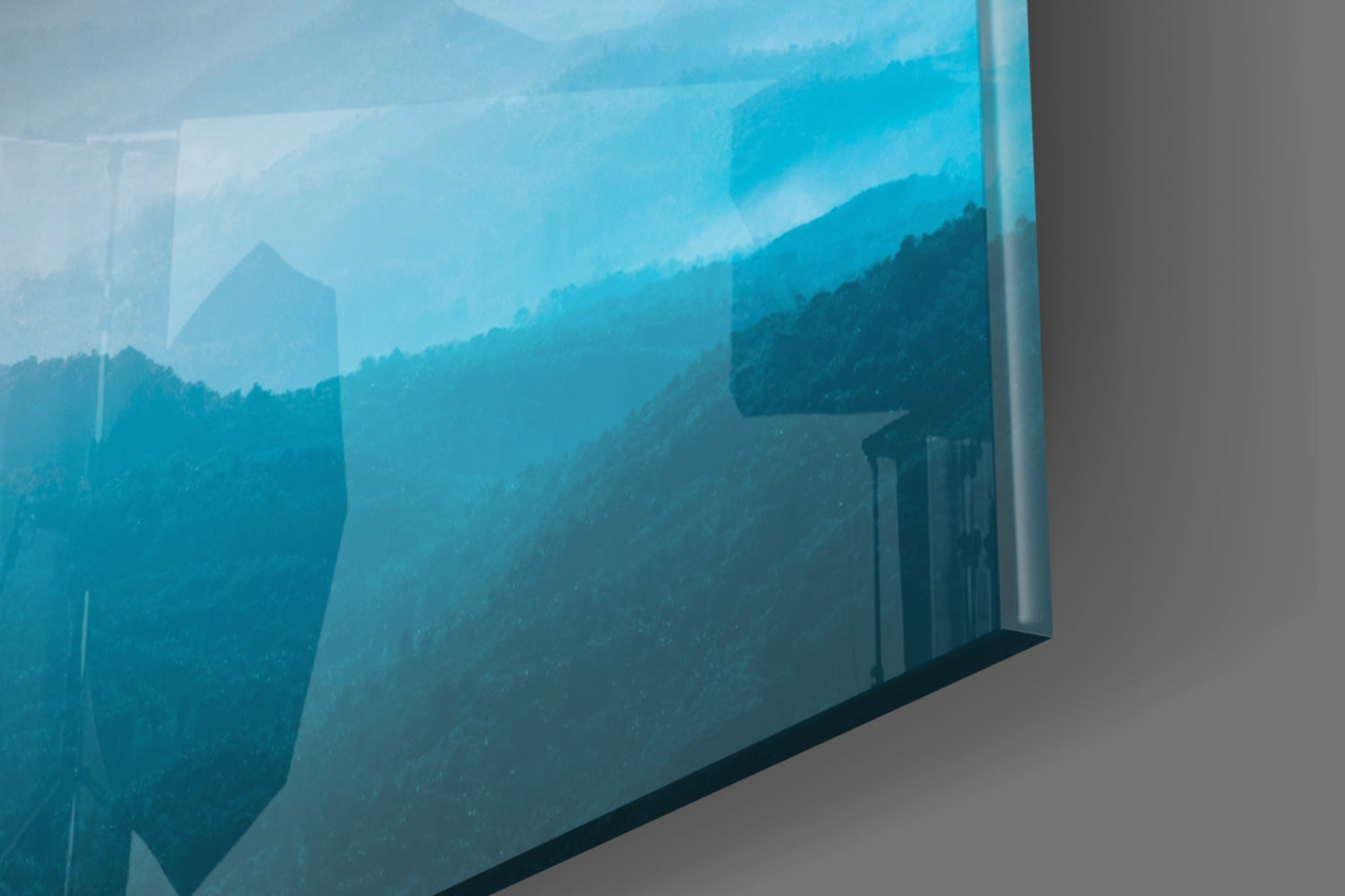 Orange Blue Misty Mountain Layers Glass Wall Art
