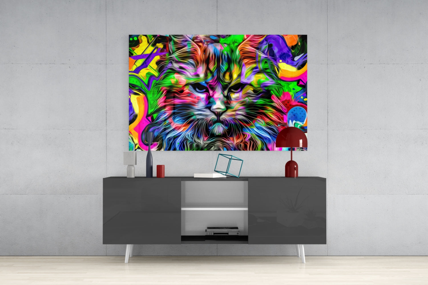 Psychedelic Pop Art Cat Glass Wall Art