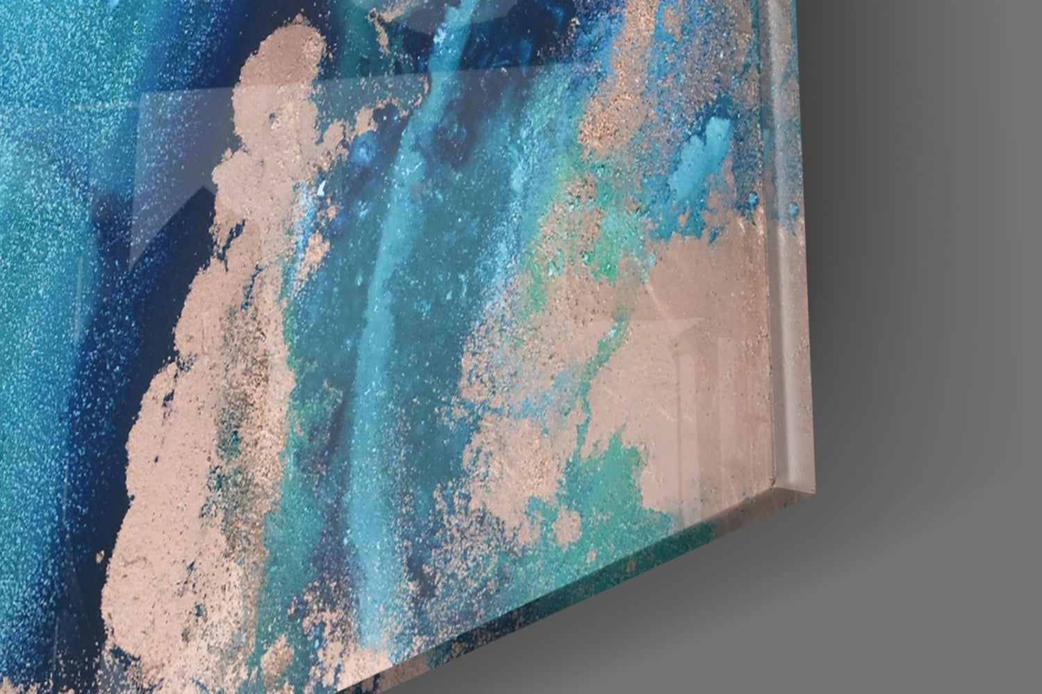 Blue Copper Ink Marble Flow Glass Wall Art