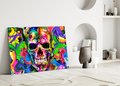 Neon Graffiti Pop Art Skull Glass Wall Art
