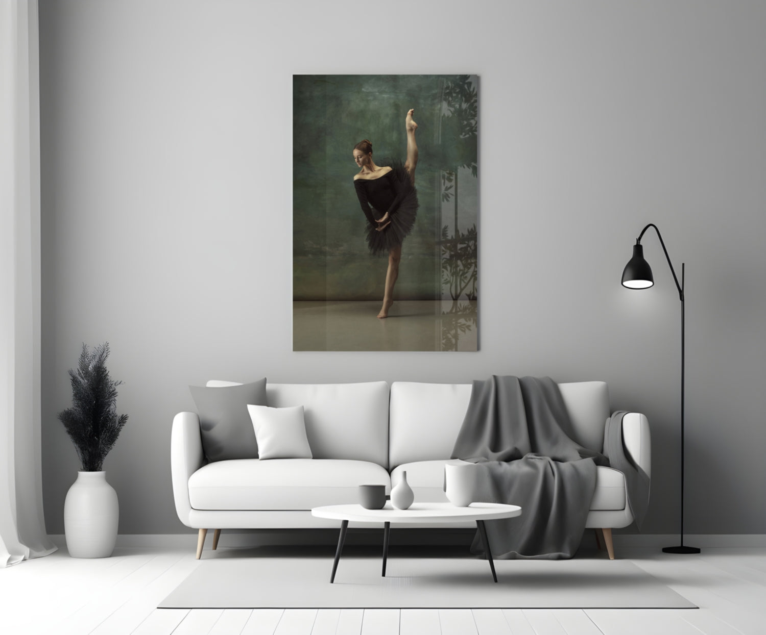 Vertical Split Black Tutu Ballerina Glass Wall Art