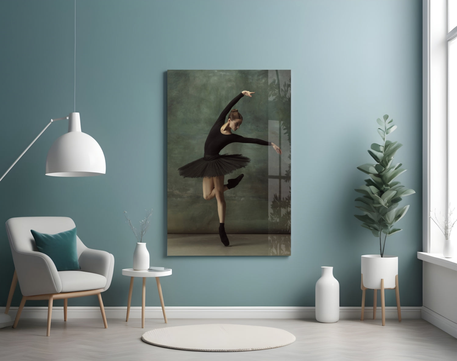 Arabesque Black Tutu Ballerina Glass Wall Art