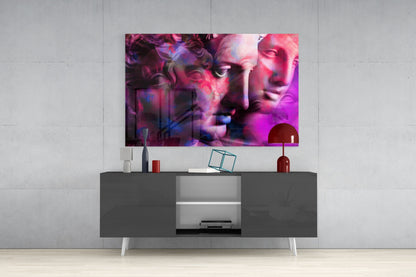 Magenta Grid Classical Bust Collage Glass Wall Art