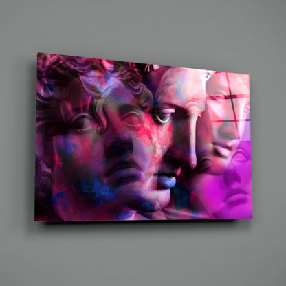 Magenta Grid Classical Bust Collage Glass Wall Art