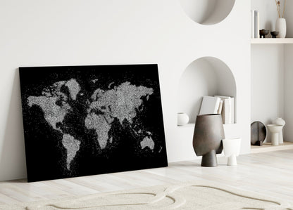 Silver Dotted Continents World Map Glass Wall Art