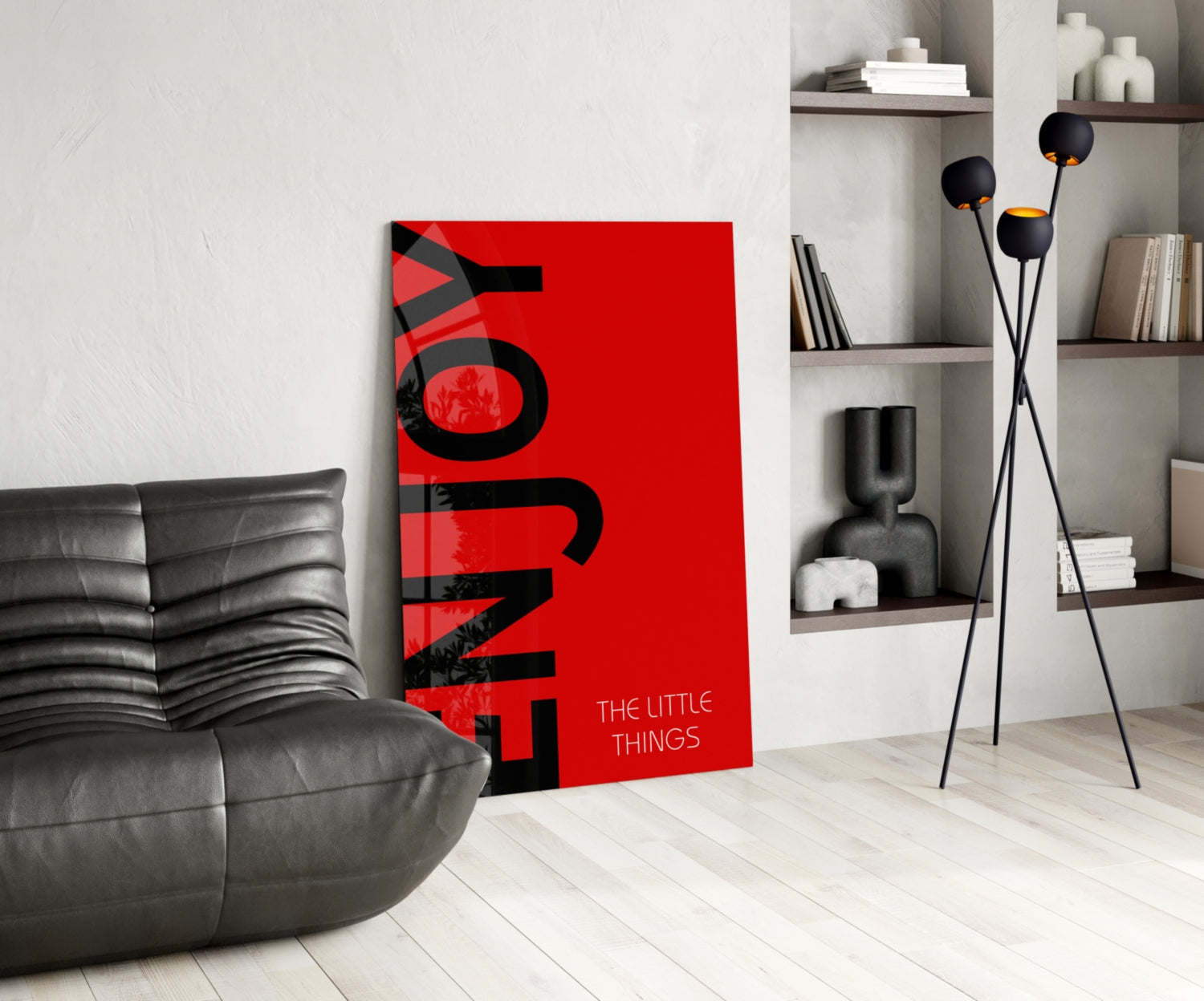 Bold Enjoy Typography On Red Glass Wall Art
