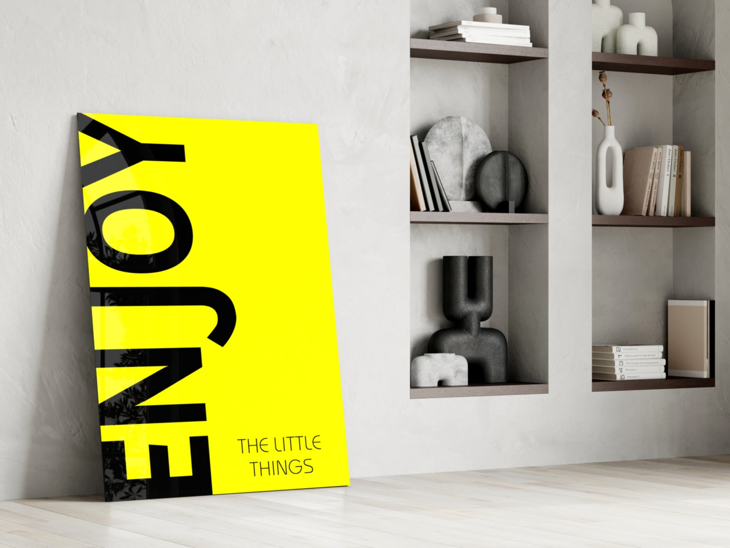 Bold Enjoy Typography On Yellow Glass Wall Art