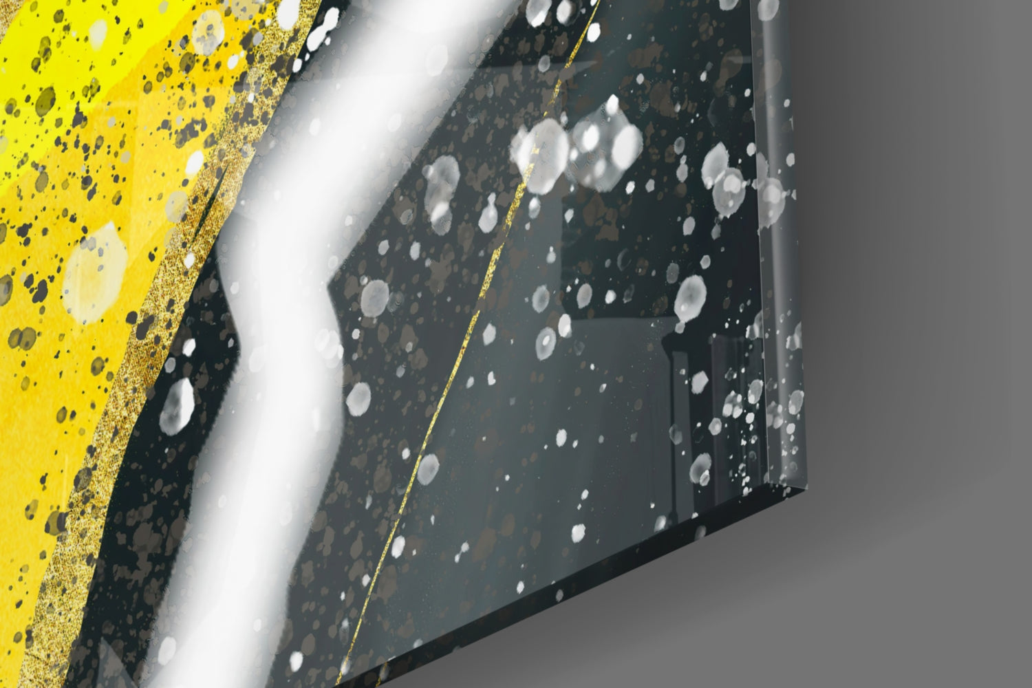 Yellow Black Diagonal Splatter Marble Glass Wall Art