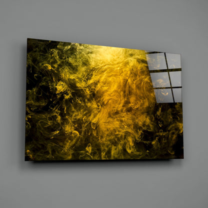 Golden Yellow Swirling Smoke Cloud Glass Wall Art