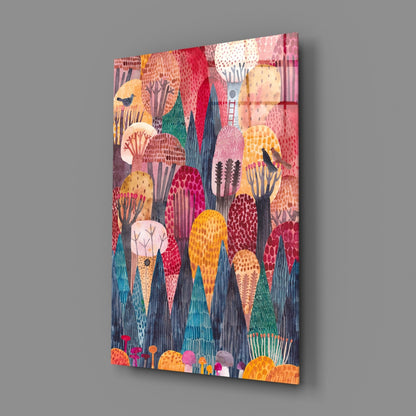 Whimsical Folk Art Pink Domed Trees Glass Wall Art