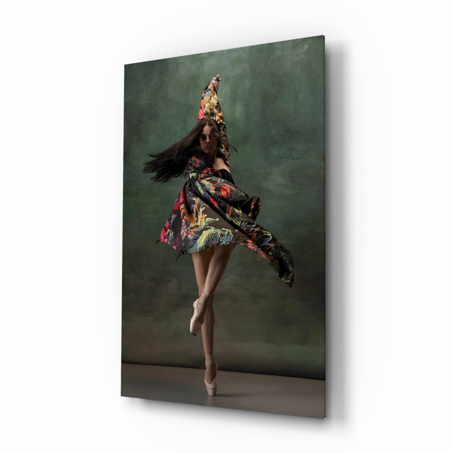 Spinning Floral Dress Ballerina Glass Wall Art