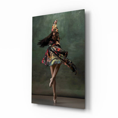 Spinning Floral Dress Ballerina Glass Wall Art