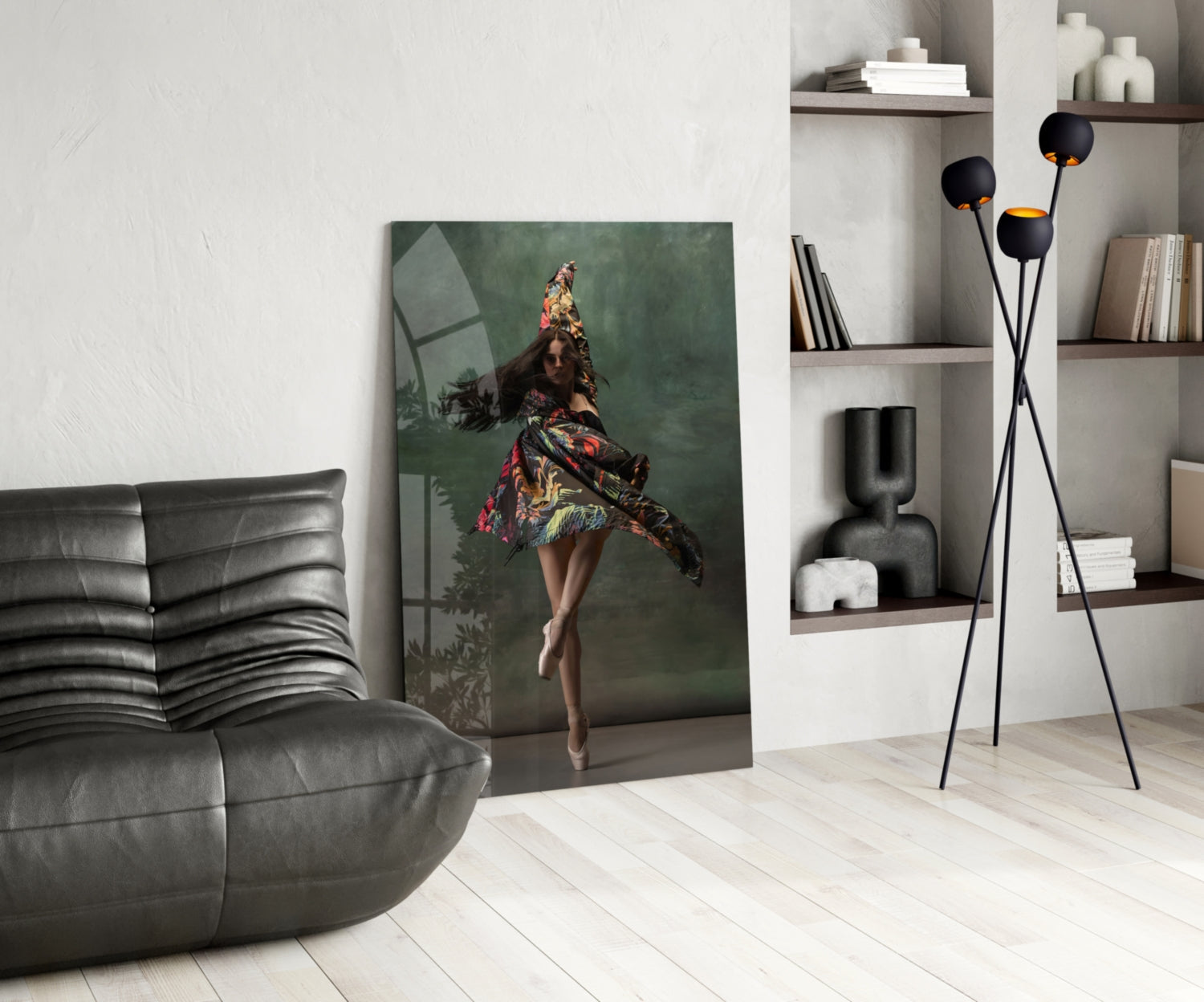 Spinning Floral Dress Ballerina Glass Wall Art