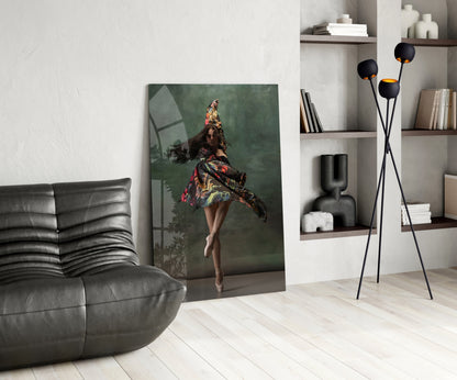 Spinning Floral Dress Ballerina Glass Wall Art