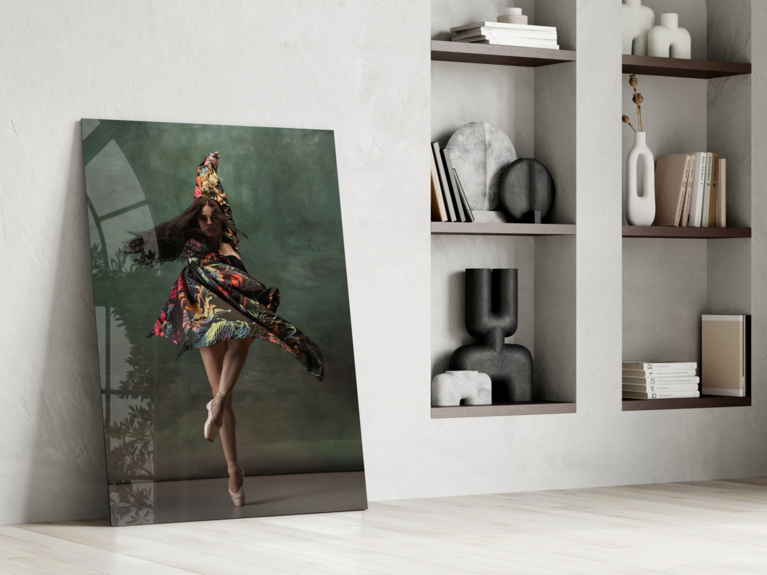 Spinning Floral Dress Ballerina Glass Wall Art