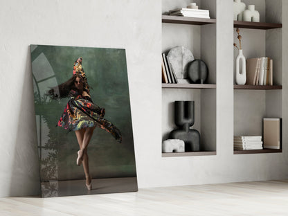 Spinning Floral Dress Ballerina Glass Wall Art