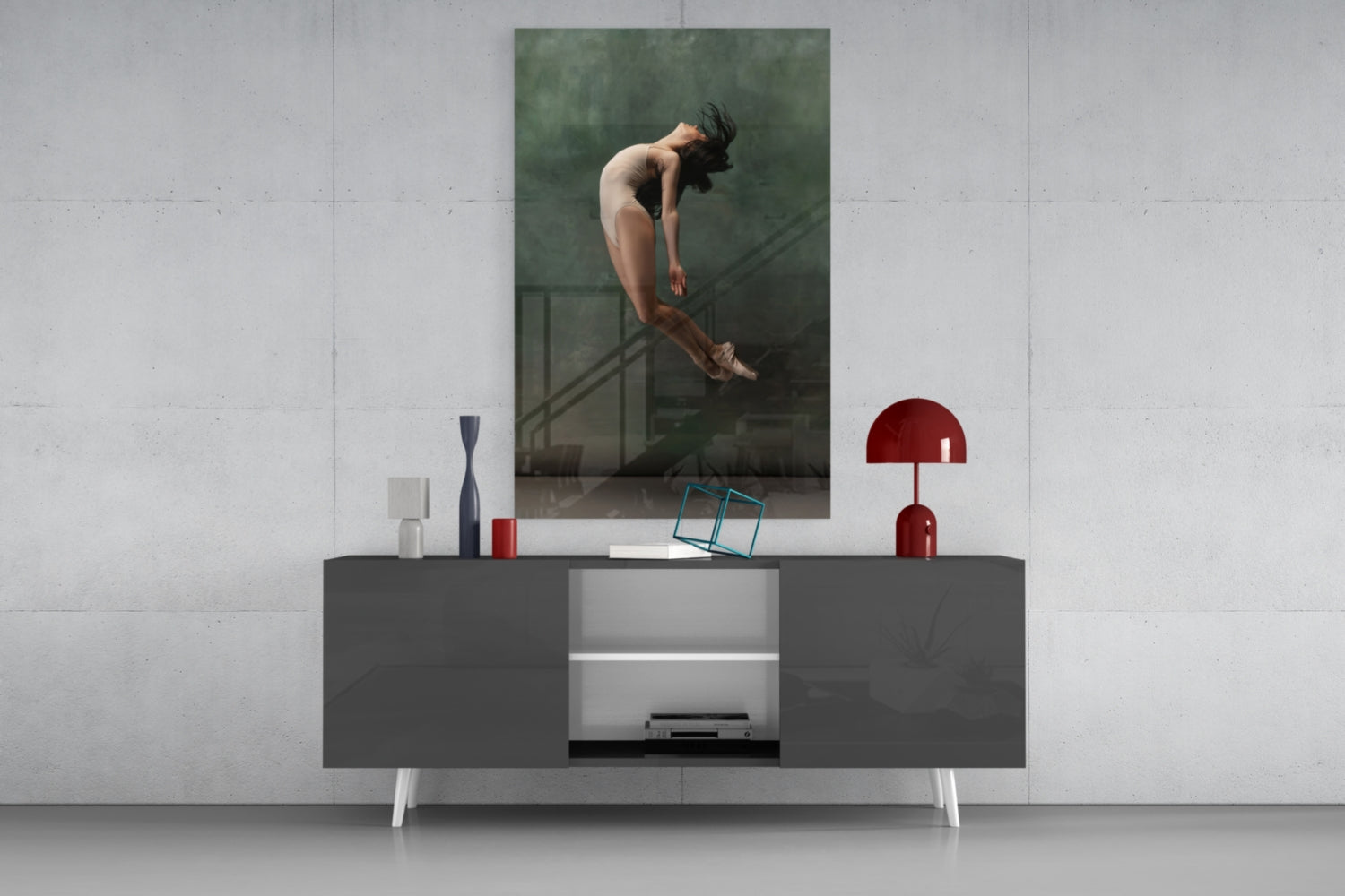 Curled Midair Leap Ballerina Glass Wall Art