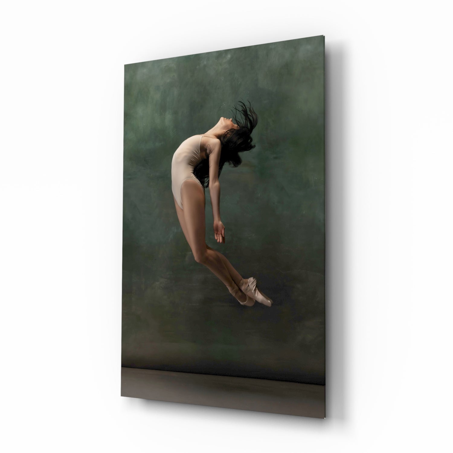 Curled Midair Leap Ballerina Glass Wall Art