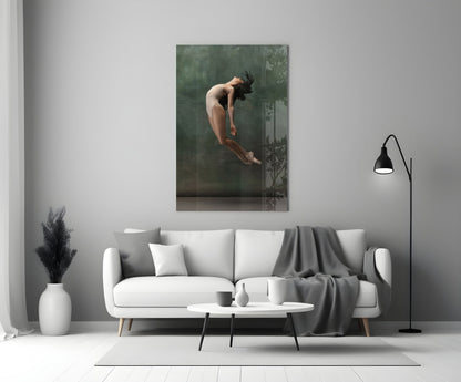 Curled Midair Leap Ballerina Glass Wall Art