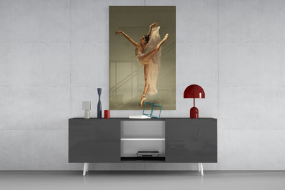 Arched Beige Veil Ballerina Glass Wall Art