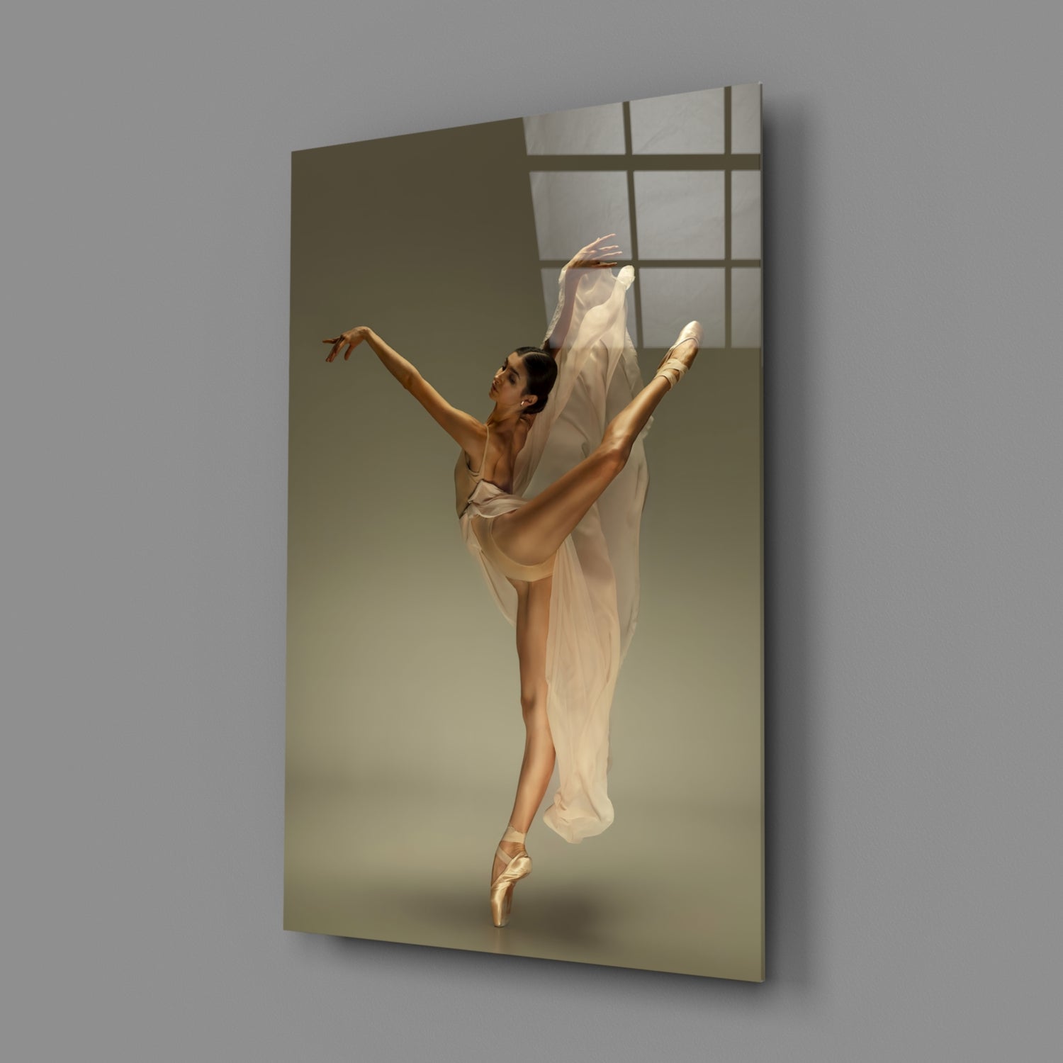 Arched Beige Veil Ballerina Glass Wall Art