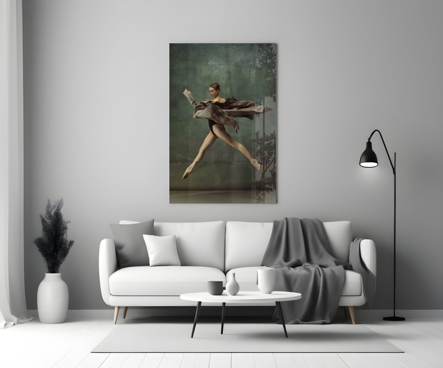Leaping Ballerina Brown Drape Glass Wall Art